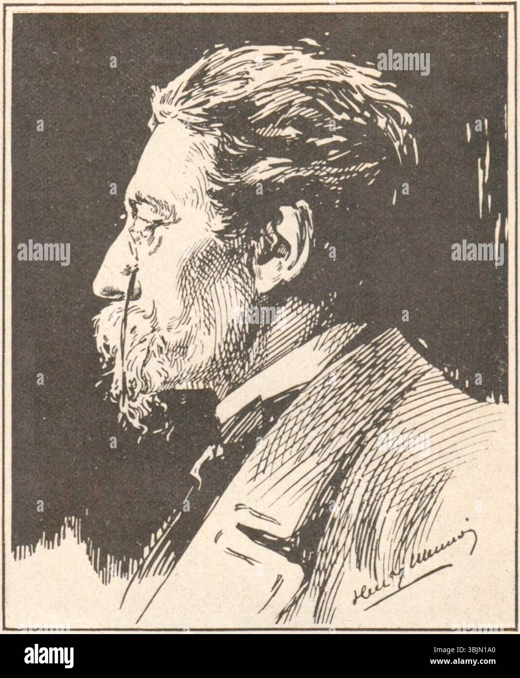 Il ritratto di Henri Meunier del poeta belga Émile Verhaeren (1920) cattura la profondità intellettuale ed emotiva dello scrittore. Il profilo semplice ma espressivo enfatizza la natura contemplativa di Verhaeren e il suo ruolo nella letteratura belga. Foto Stock