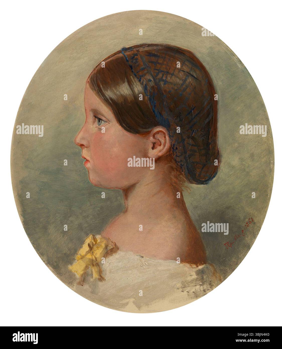 Questo dipinto ad olio del 1851 di un artista sconosciuto raffigura la regina Vittoria e sua figlia, la principessa Elena, entrambe in abbigliamento reale. L'opera enfatizza il legame madre-figlia all'interno della famiglia reale britannica. Foto Stock