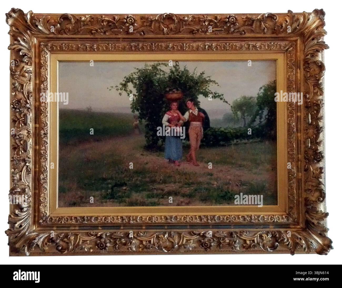 "Autunno" (ca. 1900-1901) di Pasquale Celommi rappresenta la stagione autunnale con colori vivaci che riflettono i cambiamenti della natura. Il dipinto cattura la ricca tavolozza del fogliame autunnale, enfatizzando le calde tonalità di rosso, arancione e giallo. La capacità di Celommi di evocare l'essenza della natura attraverso i paesaggi stagionali è vista in questo pezzo. Foto Stock