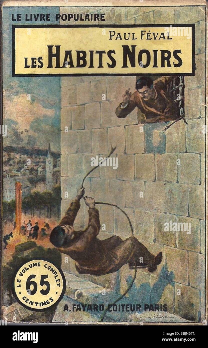 Nel marzo 1910, Gino Starace illustrò la copertina di una riedizione del romanzo di Paul Féval Les habits noirs (le abitudini nere). La copertina cattura il mistero e la suspense del romanzo, allineandosi con il tono drammatico della trama. Foto Stock