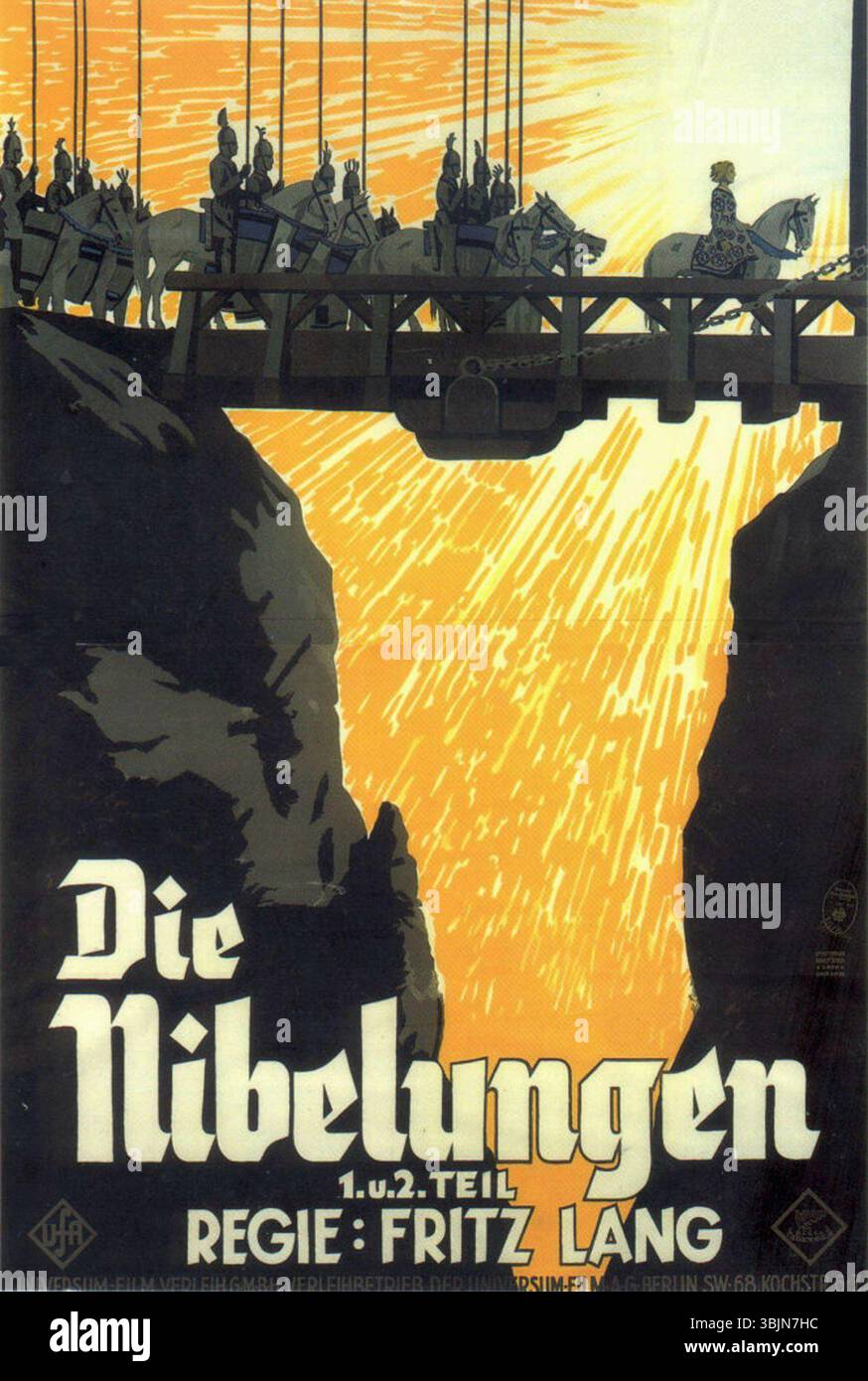 Poster del film muto in due parti del 1924 "Die Nibelungen", disegnato da Martin Lehmann-Steglitz. Il film adatta l'epica germanica con elementi visivi stilizzati. Foto Stock