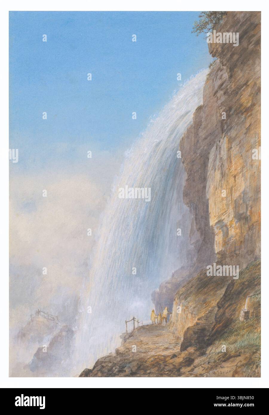 Le Cascate del Niagara di Washington F. Friend (1820-1886) sono un acquerello e un bodycolor su carta, creato nel 1886. Le opere d'arte catturano la grandezza delle Cascate del Niagara, mostrando il suo potente flusso d'acqua e il suggestivo paesaggio. Foto Stock