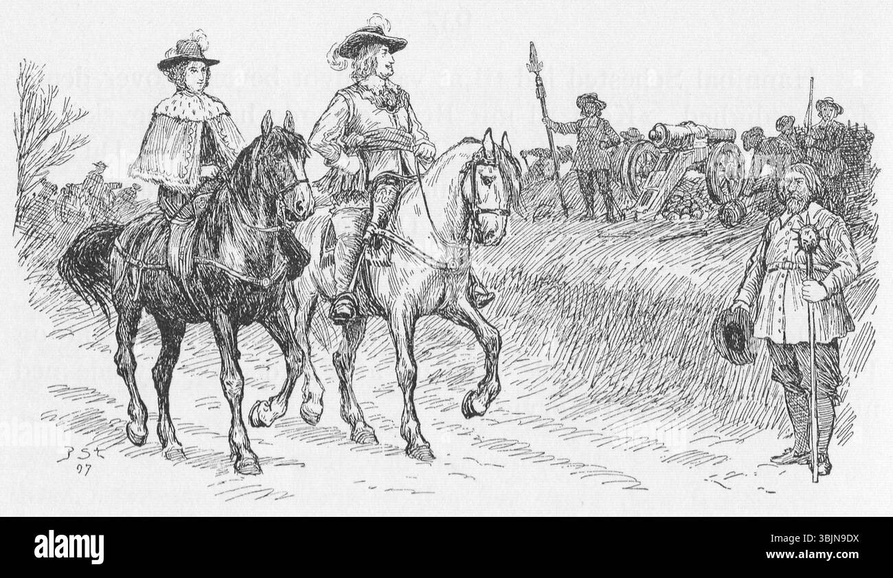 Illustrazione di Poul Steffensen degli anni '1890 per il romanzo danese *Dronningens Vagtmester* (il guardiano della regina), raffigurante la guerra danese-svedese (1658-1660). L'immagine si concentra su figure storiche come Svend Poulsen e Ib Abelsøn che difendono Copenaghen sotto assedio dalle forze svedesi. Foto Stock