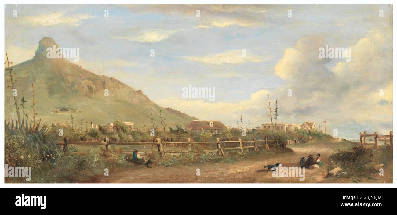 Thomas William Bowler (1812–1869) dipinse "Lion's Head and Sea Point from Green Point, Cape of Good Hope" in olio su tela. Il dipinto cattura il paesaggio naturale che caratterizza la montagna e l'area costiera vicino a città del Capo. Foto Stock