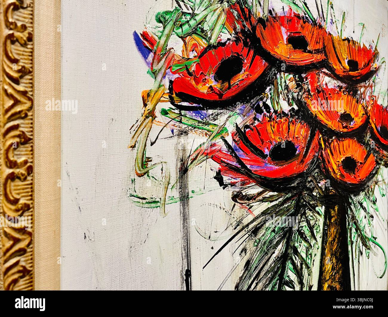 Primo piano di opere d'arte alla casa d'aste Christies, New York, 2025 - Immagine stock catturata con smartphone