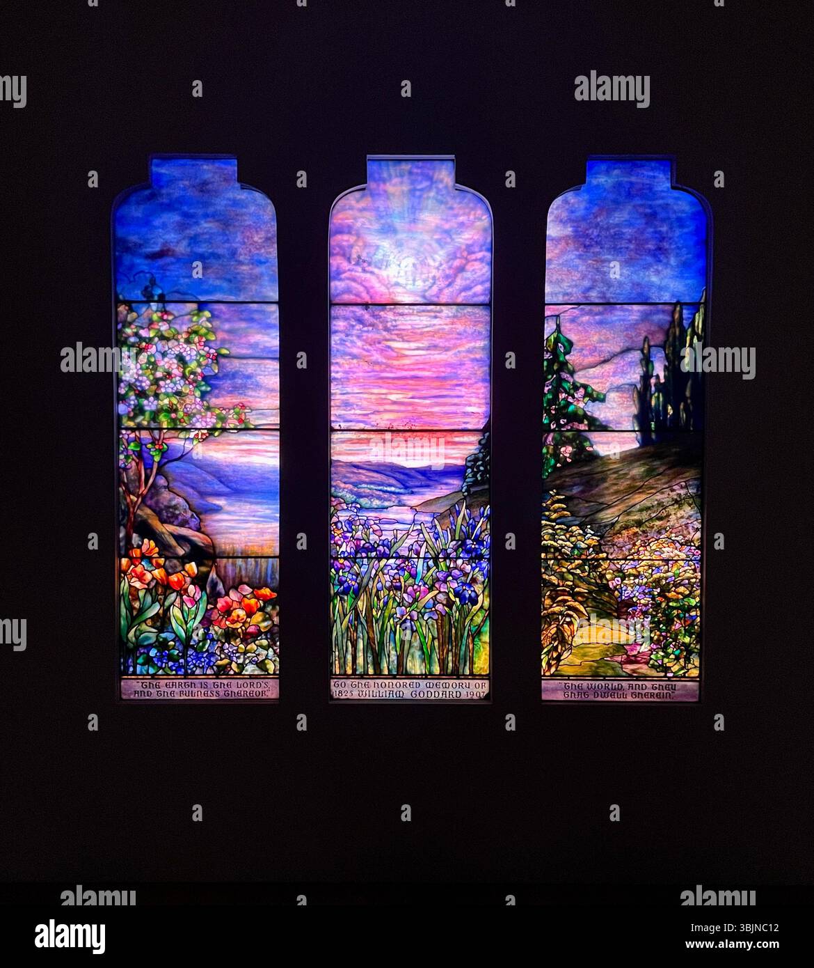 Casa d'aste Christies, finestra Goddard Memorial di TiffanyStudios, New York, USA, 2025 - Immagine stock catturata con smartphone