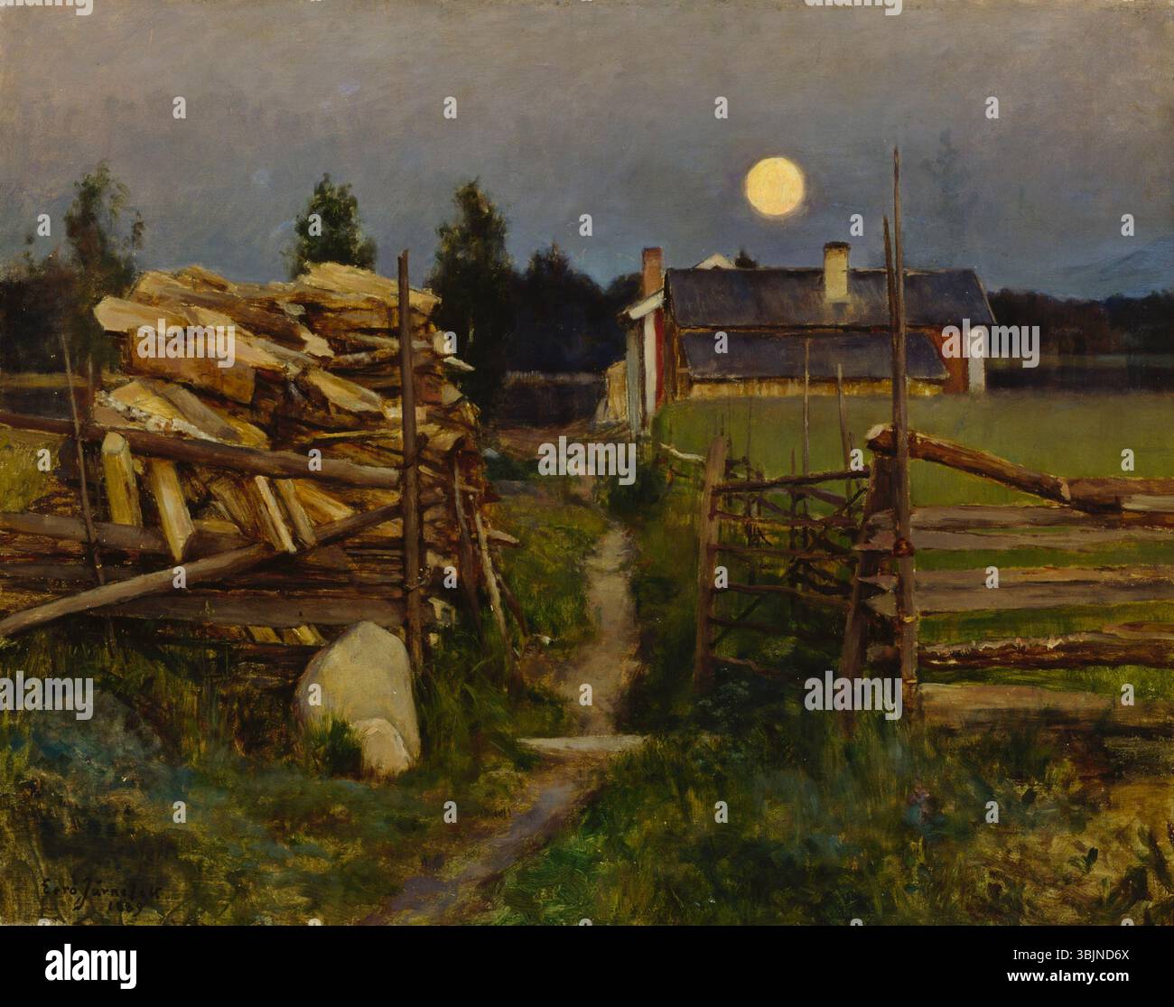 Taiteilija: Järnefelt, Eero Inventaarionro A V 4372 teosnimi: Kesäyön kuu haltija: AT ajoitus: 1889 tekniikkateksti: öljy kankaalle pääluokka: Maalaus aihe: MAISEMA ; aita ; veräjä ; halkopino ; mökki ; polku ; kesäkuu ; kuutamo ; yö; Keuruu ; Keski-Suomi mitat: 62 cm x 79,5 cm Valokuvanro 27080 ajoitus: 7.7.1993 valokuvaaja: Antti Kuivalainen valokuvatyppi: laakadia V/k 3 asiasanat: MAISEMA ; aita ; veräjä ; halkopino ; mökki ; polku ; kesäkuu ; kuutamo ; yö; Keuruu ; Keski-Suomi sisältökuvaus: Järnefelt Eero: Kesäkuun yö, 1889, öljy, 62x79,5 cm Digikuvanro A0496200 2007-09-13 skannaja: N Foto Stock