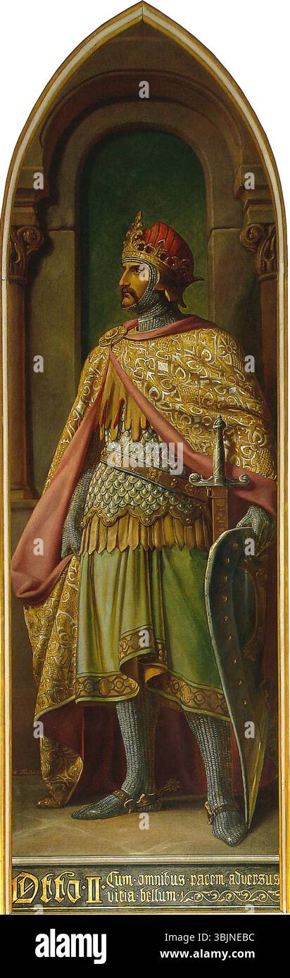 "Otto II" di Adolf Friedrich Teichs (1839) è un ritratto idealizzato dell'imperatore Ottone II davanti ad un arco romanico, parte della collezione Kaisersaal di Francoforte. Foto Stock