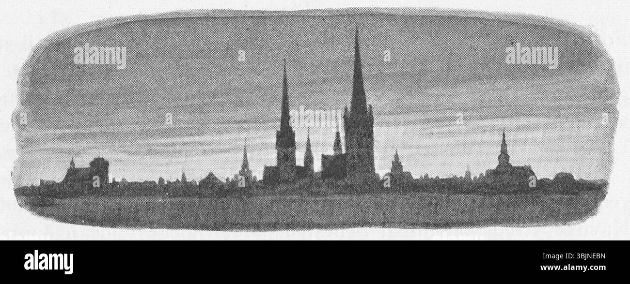 *Dronningens Vagtmester 69* di Poul Steffensen è un'illustrazione tratta dal romanzo di Carit Etlar, raffigurante la guerra danese-svedese del 1658-1660, con una scena drammatica dell'assedio di Copenaghen da parte delle forze svedesi, che mostra i punti di riferimento principali della città. Foto Stock