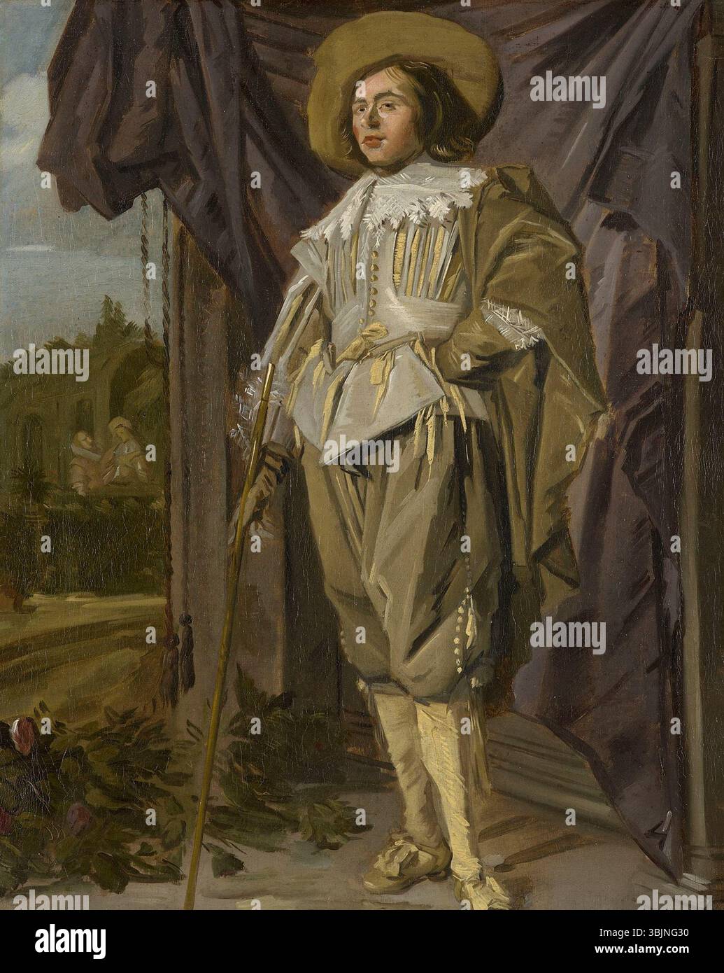 In questo dipinto a olio su tela del 1630, lo studio di un uomo in piedi mette in mostra lo stile espressivo di Frans Hals, con particolare attenzione alla postura e al movimento dinamici, enfatizzando il realismo e l'intricata pennellatura. Foto Stock