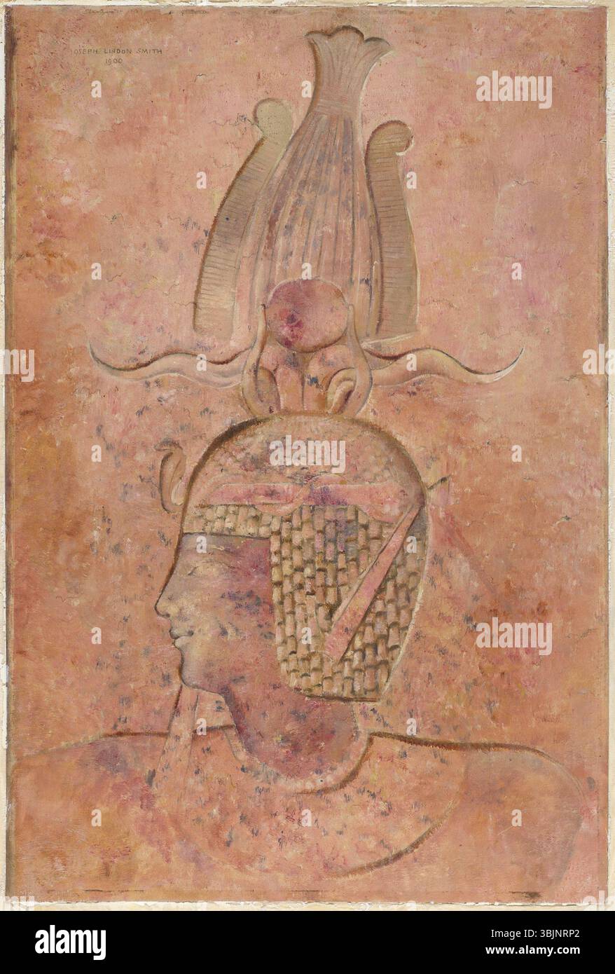 Il *Egyptian Relief – incised Head* (1900) di Joseph Lindon Smith raffigura un'antica testa egiziana, abilmente incisa sulla superficie. L'opera riflette l'attenzione di Smith sulle culture antiche, mostrando una dettagliata rappresentazione dell'arte e della scultura egiziana. Foto Stock