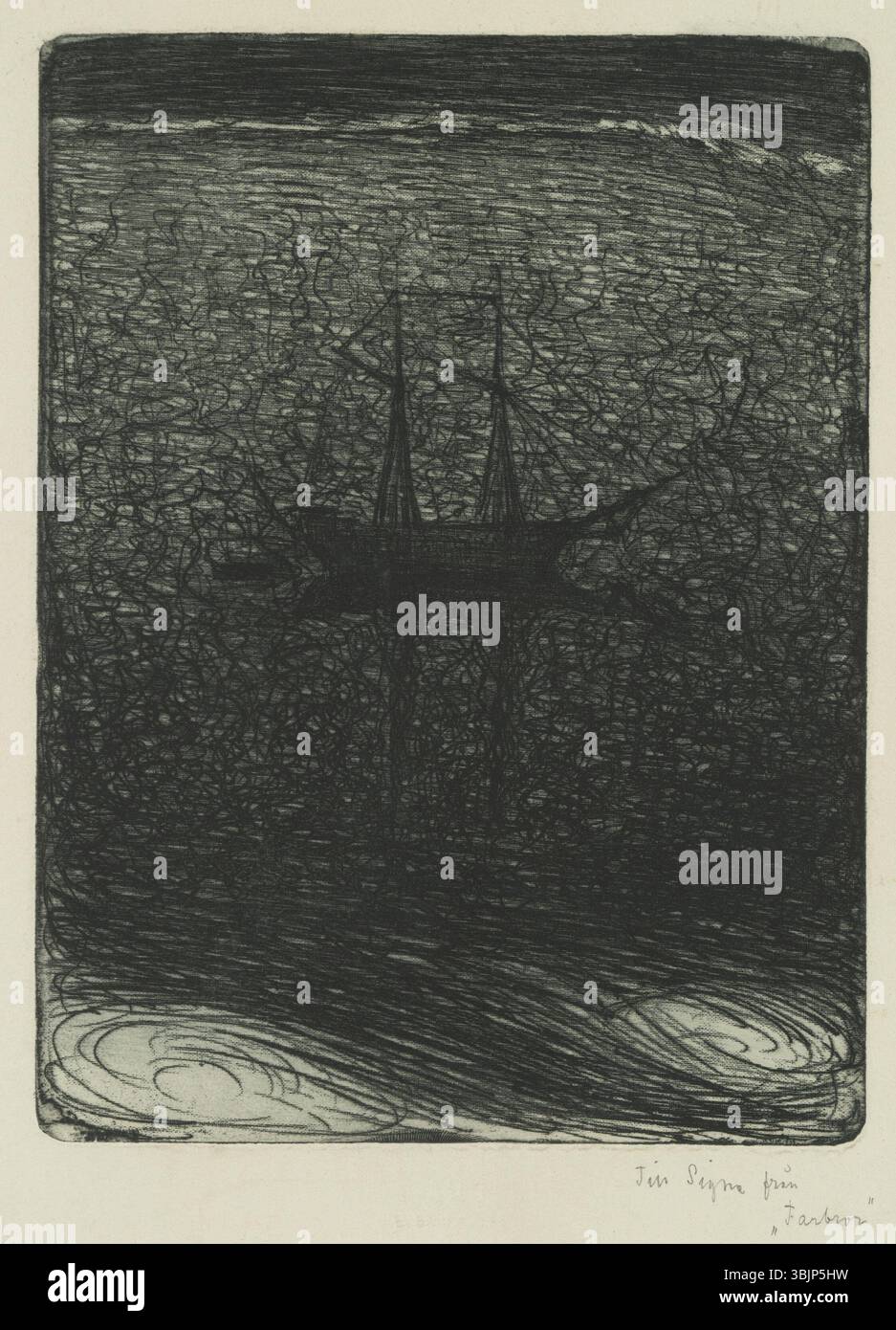 "At Dusk" di Eugène Jansson, intorno al 1900, raffigura un tranquillo paesaggio urbano con la luce della sera che svanisce, utilizzando toni blu scuro e pennellate sciolte. Foto Stock