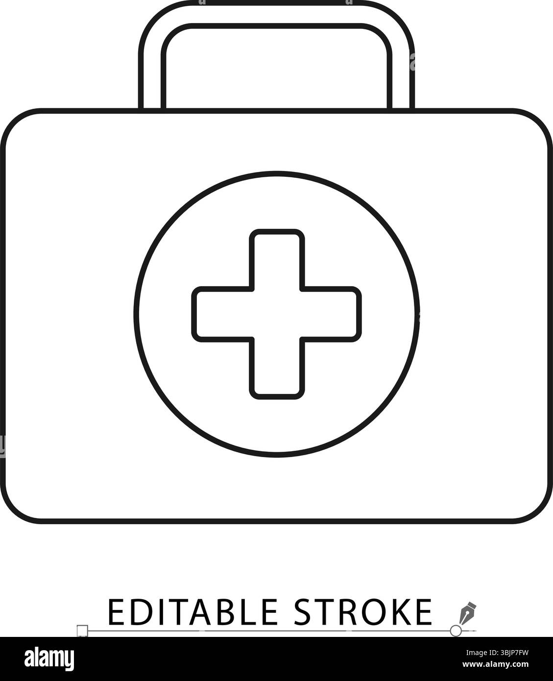 Icona del kit di pronto soccorso in stile minimale con tratto modificabile. Scatola medica, simbolo di salute di emergenza, elemento sanitario per immagini di sicurezza, trattamento Illustrazione Vettoriale