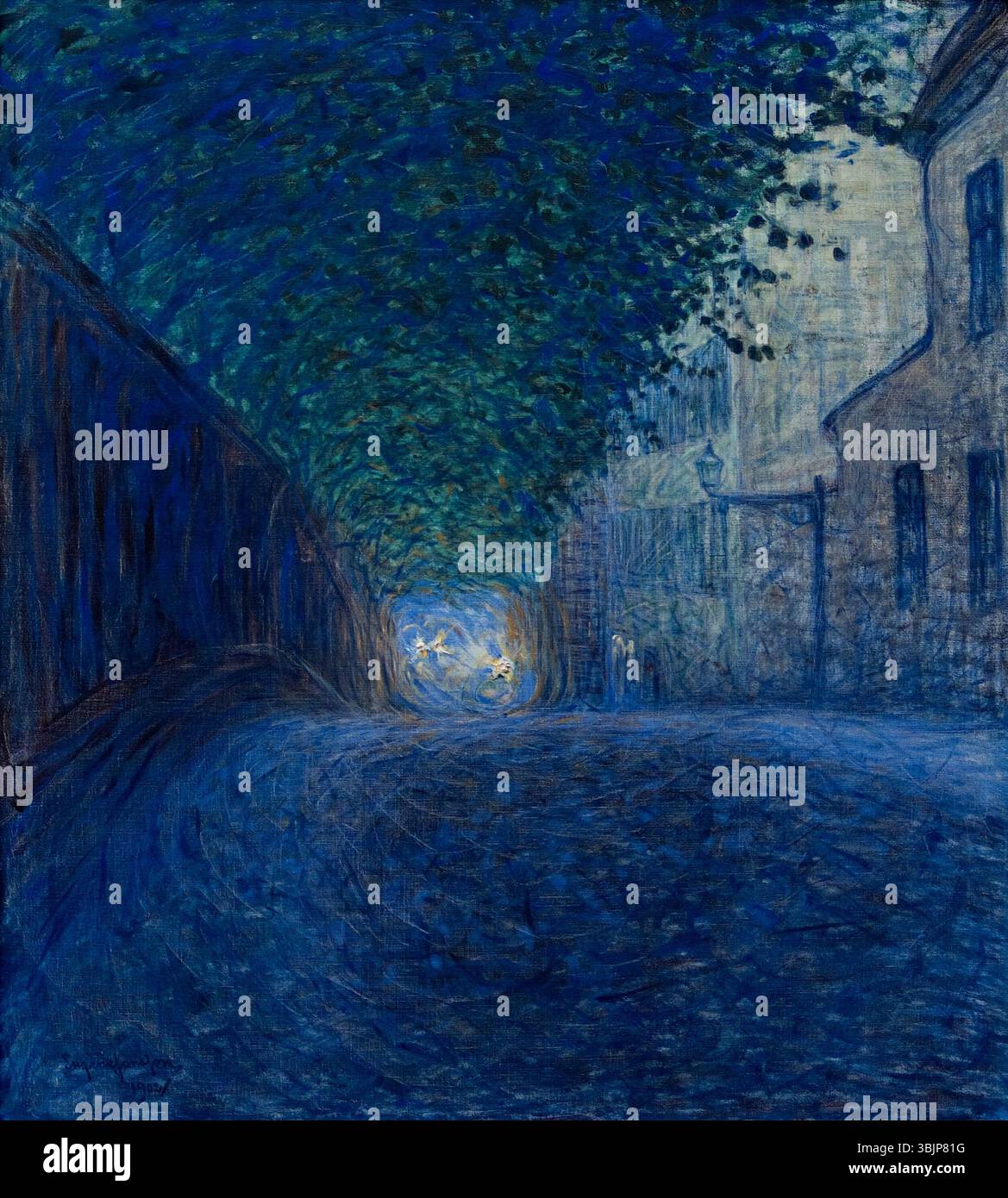 'At Dusk' (1902) di Eugène Jansson raffigura un momento tranquillo in una città durante il crepuscolo, utilizzando colori tenui e luci sottili per evocare tranquillità e contemplazione. Foto Stock