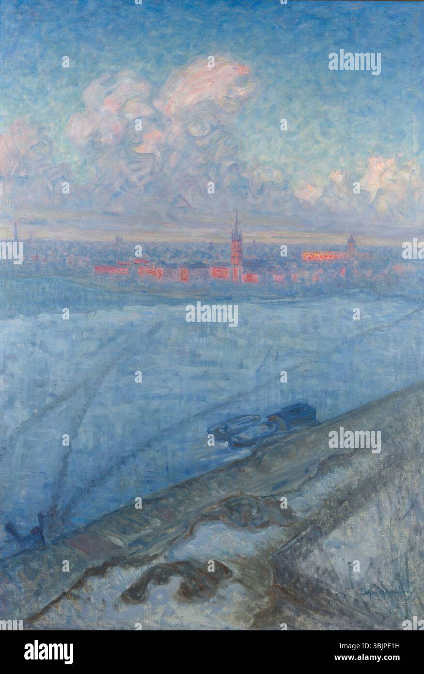 "La città al tramonto" di Eugène Jansson (1897) cattura una vivace scena urbana immersa in tonalità calde, mostrando la sua maestria nel rappresentare l'interazione tra luce e atmosfera nei paesaggi urbani. Foto Stock