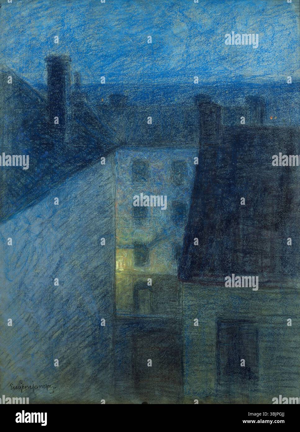 In "Dusk" (1895), Eugène Jansson cattura la luce sbiadita del giorno con colpi di pennellata, creando una scena urbana serena ma intensa. Foto Stock