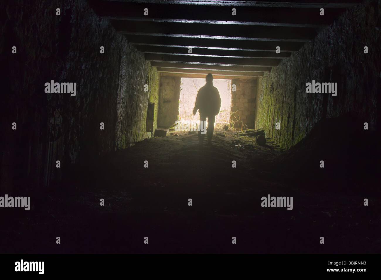 L'apocalisse zombie è arrivata. la paura arriva alla fine del mondo del tunnel notturno Foto Stock