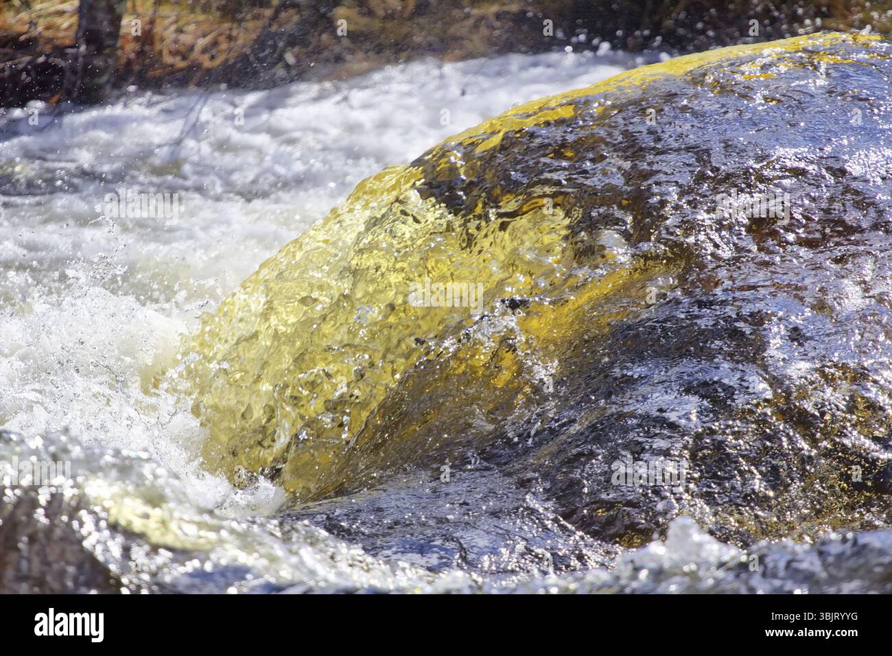 L'acqua del fiume è una forza enorme che si precipita davanti alla telecamera Foto Stock