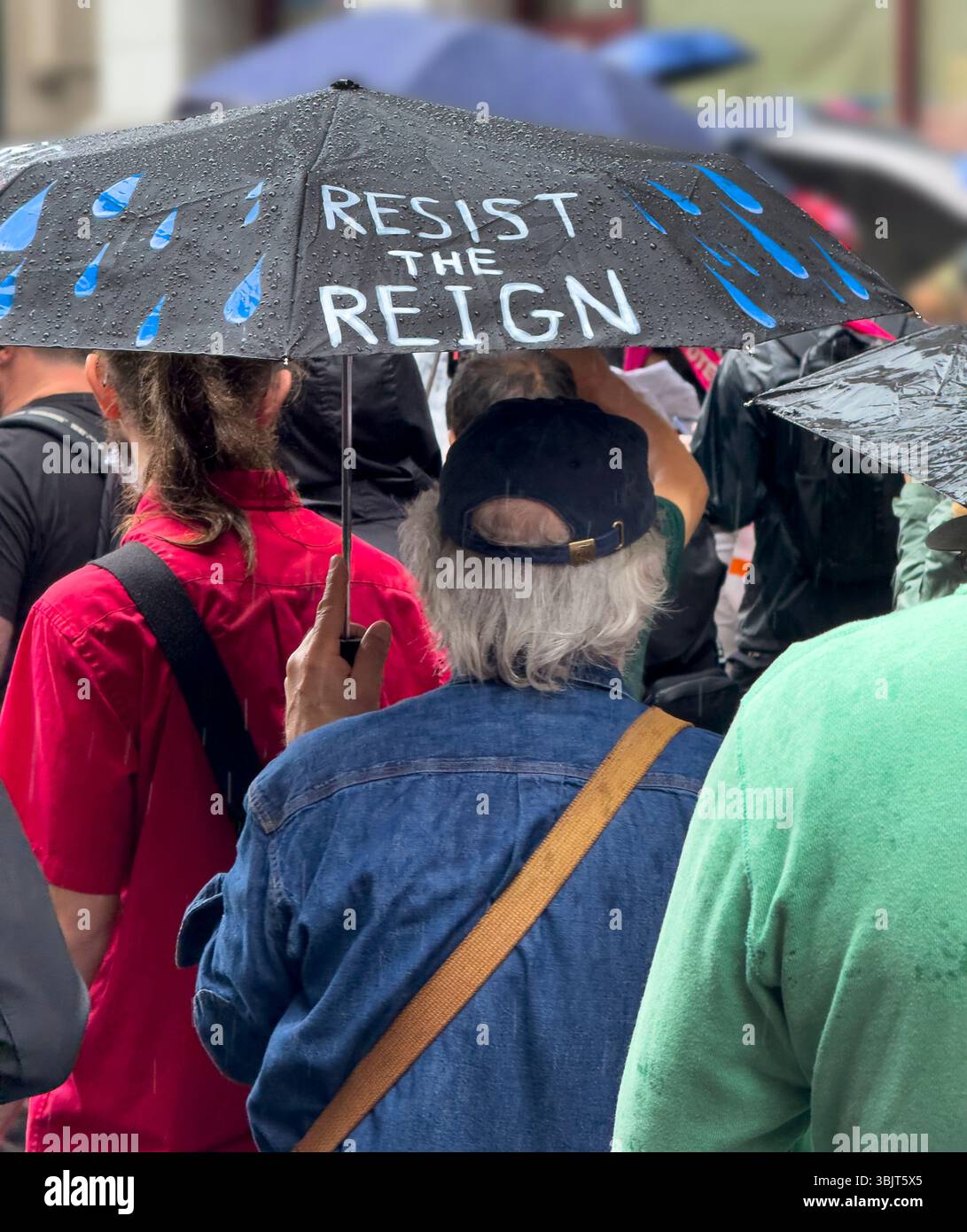 Manifestanti che partecipano alla marcia di protesta "No Kings", Fifth Avenue, New York, New York, USA, 14 giugno 2025 Foto Stock