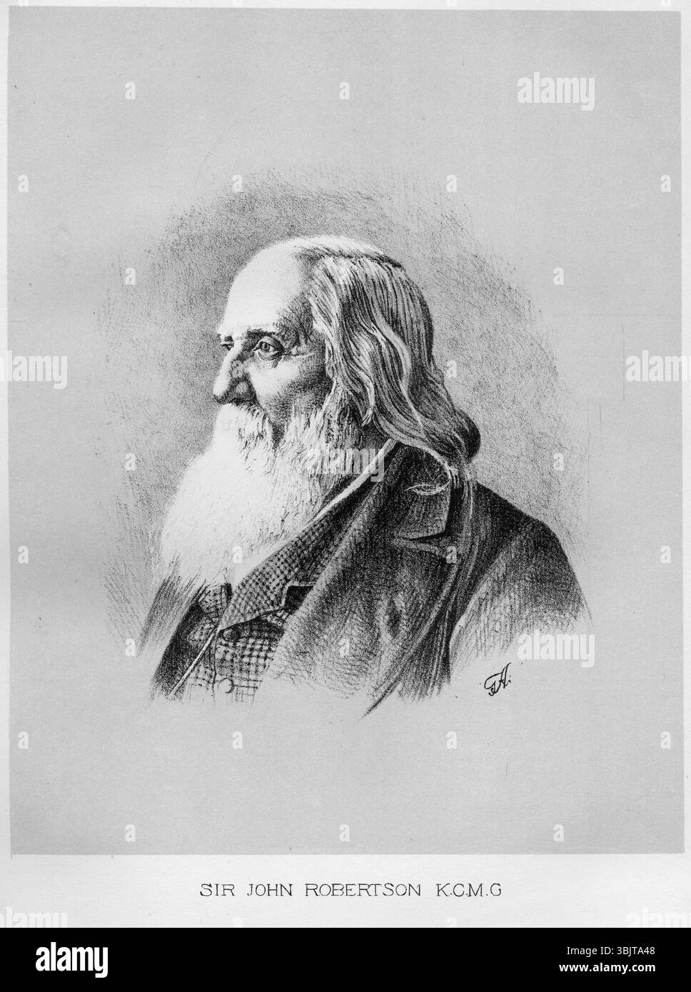 Sir John Robertson KCMG (1816 – 1891) politico australiano nato a Londra e Premier del nuovo Galles del Sud in cinque occasioni. Robertson è ricordato soprattutto per la riforma agraria e in particolare per i Robertson Land Acts del 1861, che cercarono di aprire la selezione della terra della Corona e rompere il monopolio degli squatters. Foto Stock