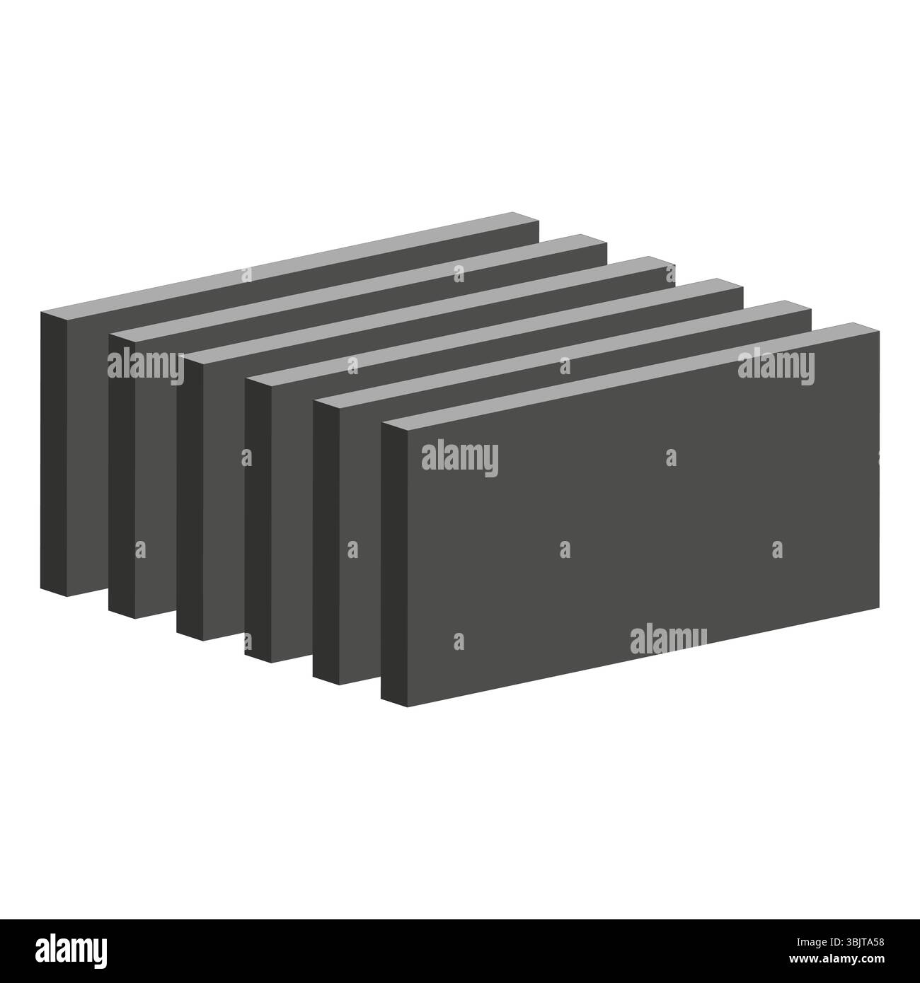Moduli di blocco 3D. Forme rettangolari grigie. Struttura del volume vettoriale. Figura impilata prospettica. Illustrazione Vettoriale