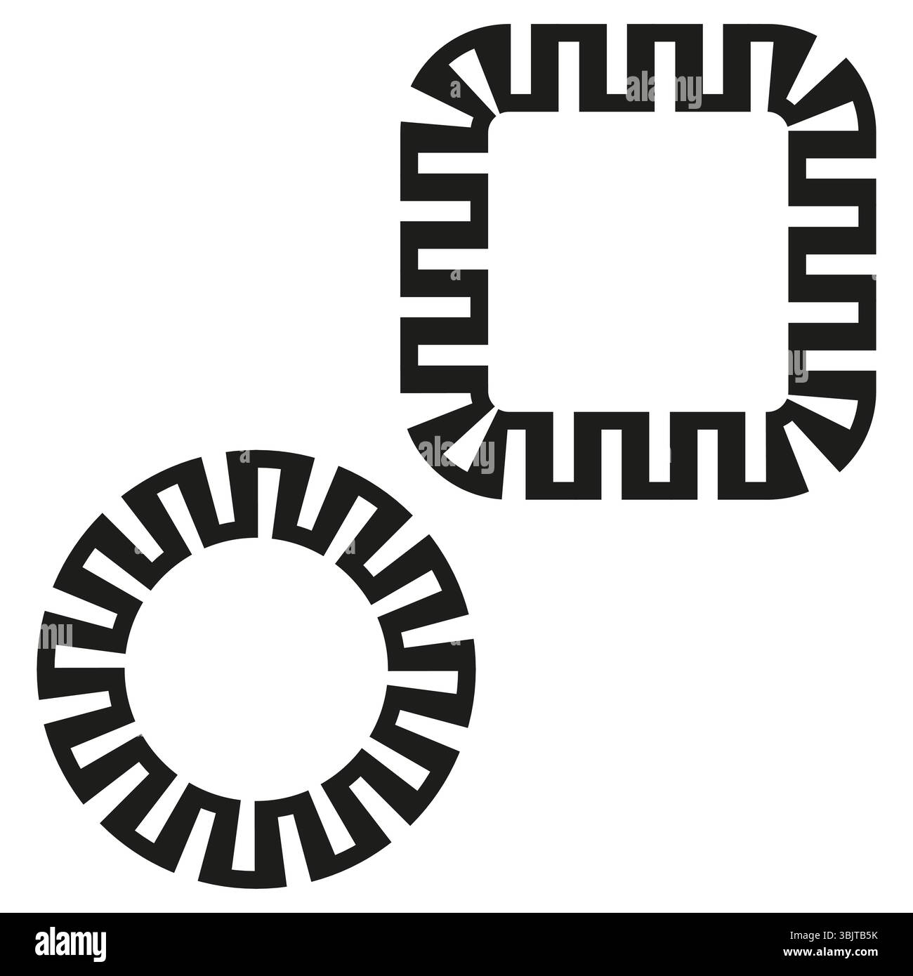 Icone degli ingranaggi nere. Forme vettoriali meccaniche. Simboli astratti dell'ingranaggio. Elementi circolari industriali. Illustrazione Vettoriale