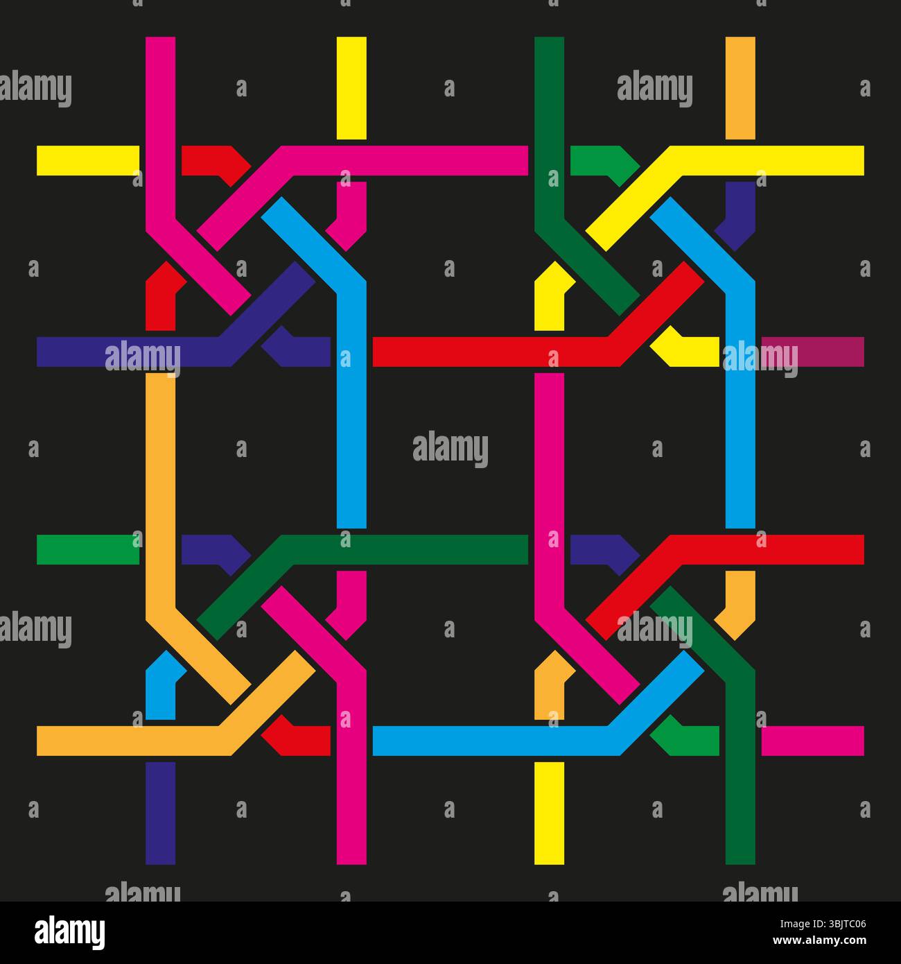Motivo a linee colorate. Forme del nastro interlacciato. Struttura ad anello luminoso. Forma astratta vettoriale. Illustrazione Vettoriale