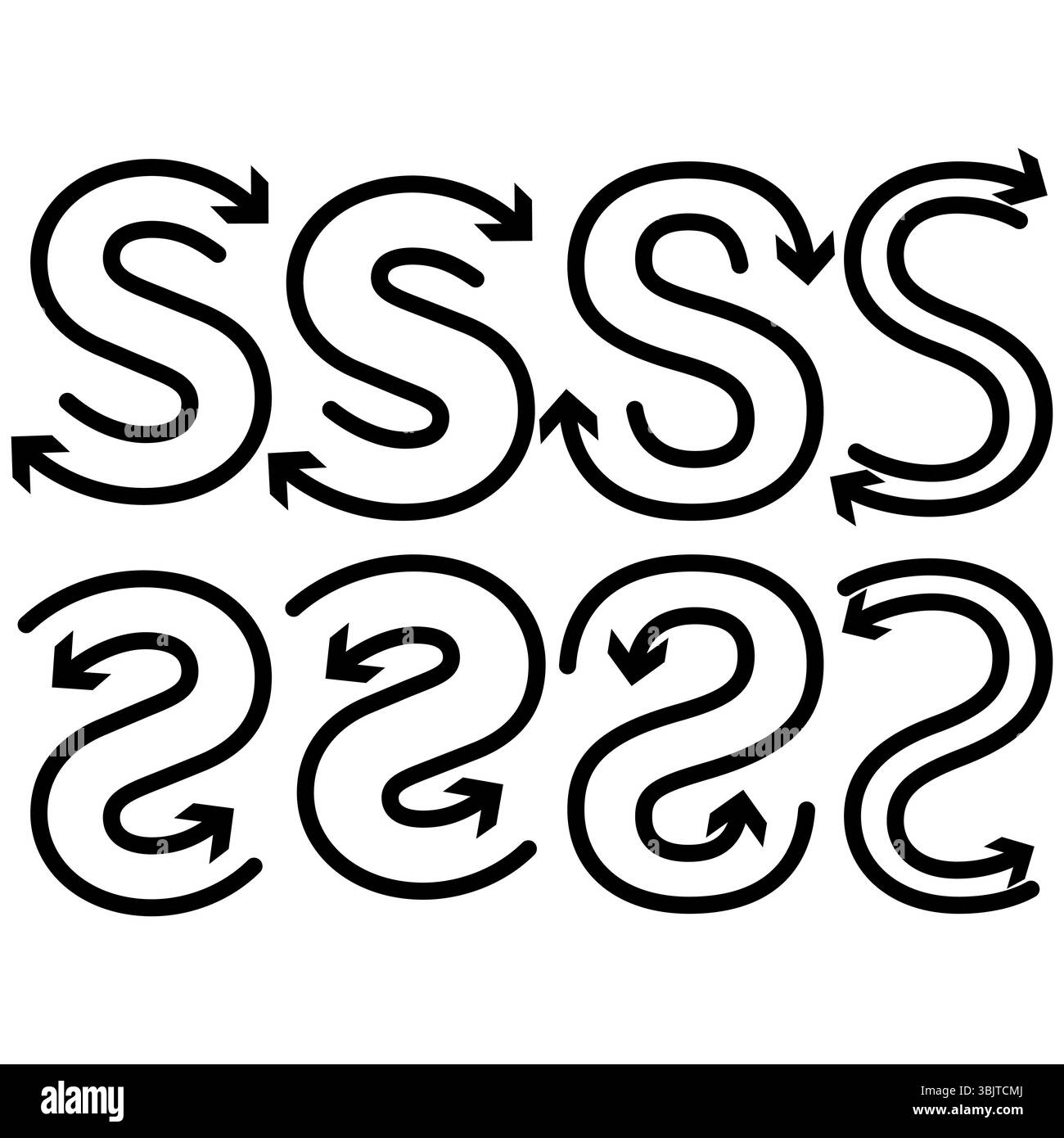 Set di lettere S. Schizzo disegnato a mano. Forme curve vettoriali. Raccolta contorno nero. Illustrazione Vettoriale