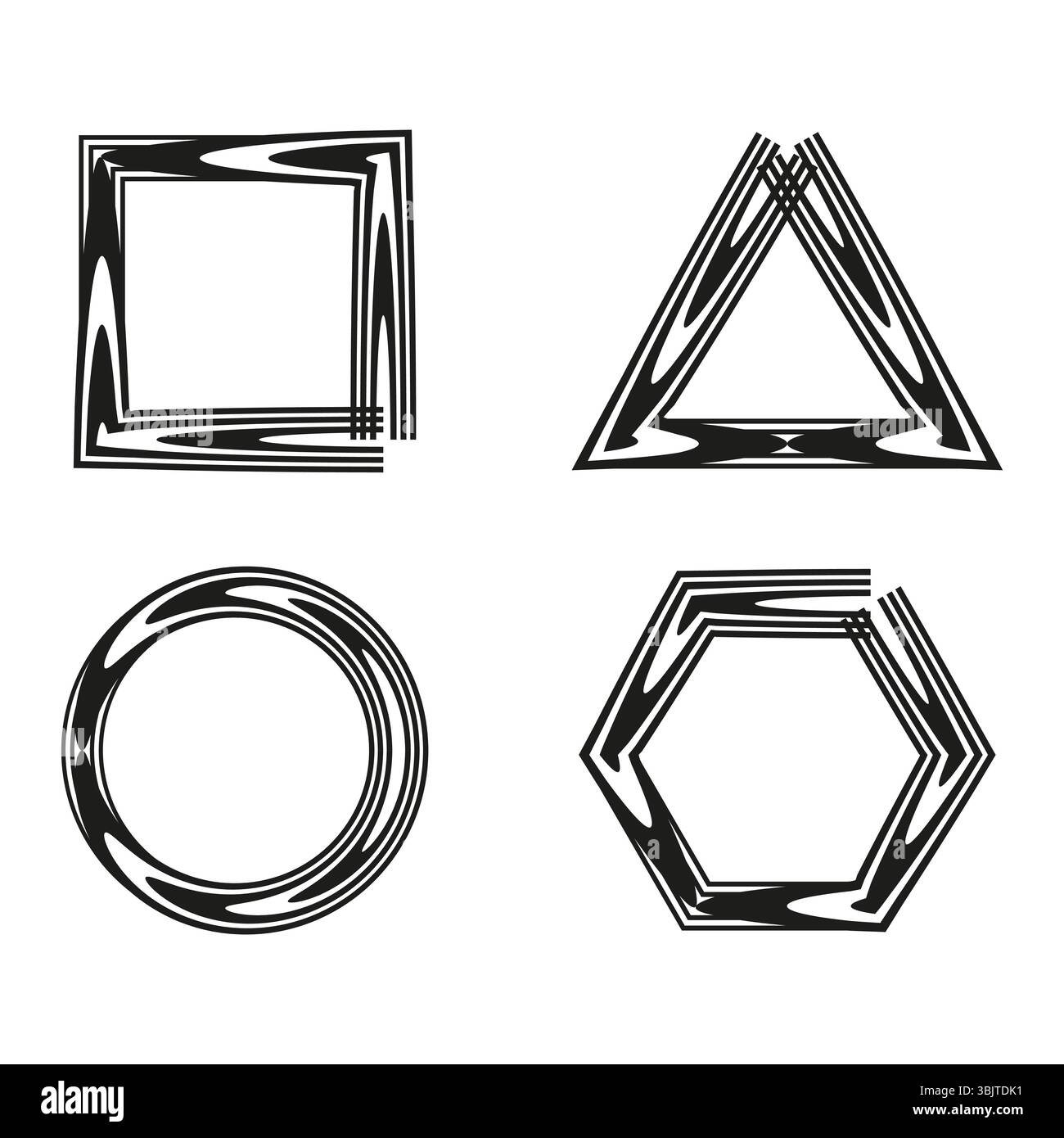 Forme geometriche del telaio. Contorni neri astratti. Design artistico della forma. Collezione Vector Modern. Illustrazione Vettoriale