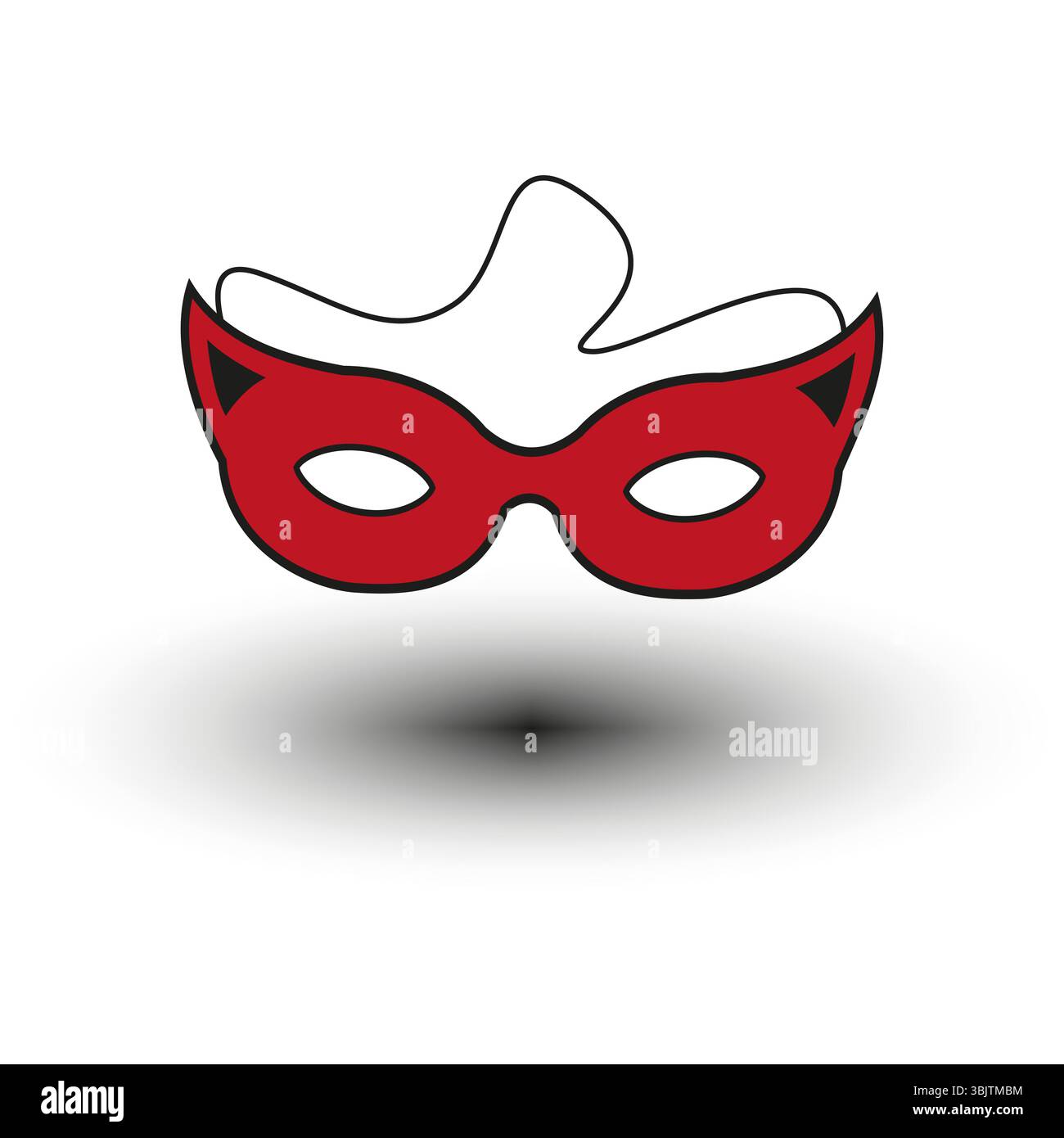 Icona della maschera del party. A forma di orecchio di gatto rosso. Simbolo vettoriale del carnevale. Ombra sul bianco. Illustrazione Vettoriale