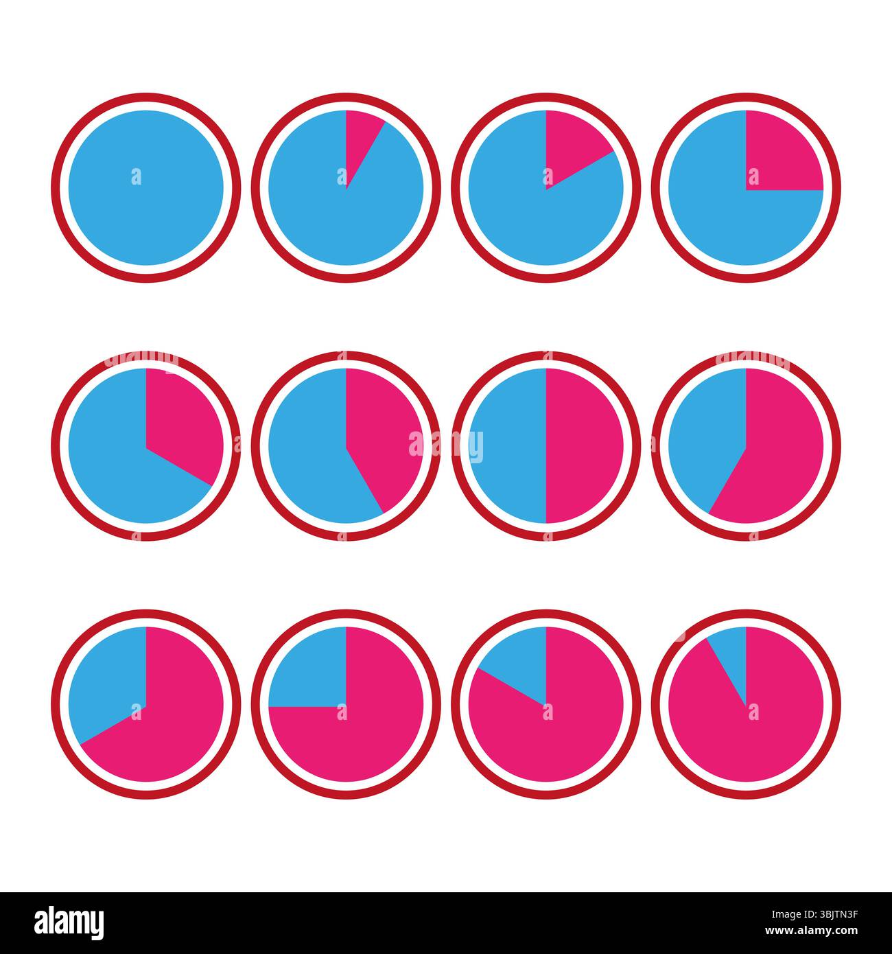 Pulsante rotondo lucido. Icona circolare colorata. Contrasto blu e rosa. Forma geometrica vettoriale. Illustrazione Vettoriale