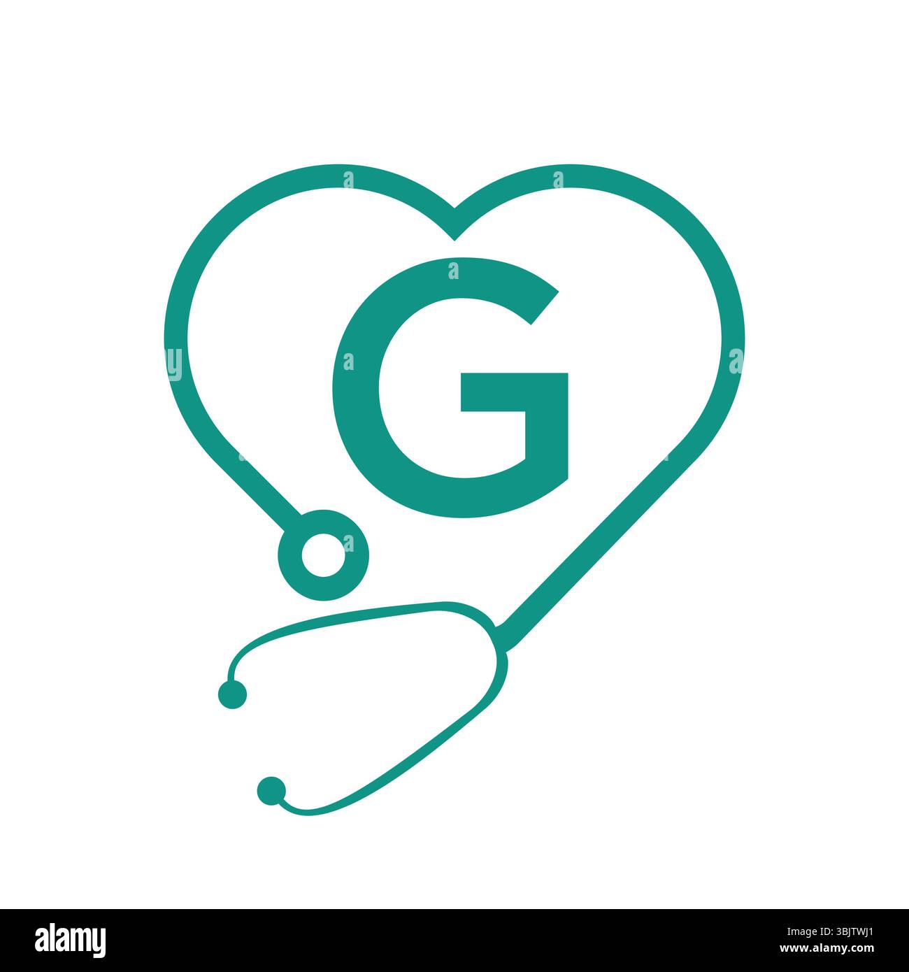 Logo dello stetoscopio sulla lettera G Concept per il modello vettore di simboli sanitari e medici Illustrazione Vettoriale