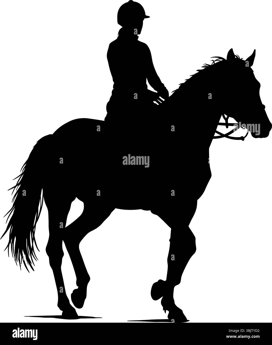 La silhouette dell'equitazione mostra attività sportive equestri con grafica monocromatica in bianco e nero Illustrazione Vettoriale
