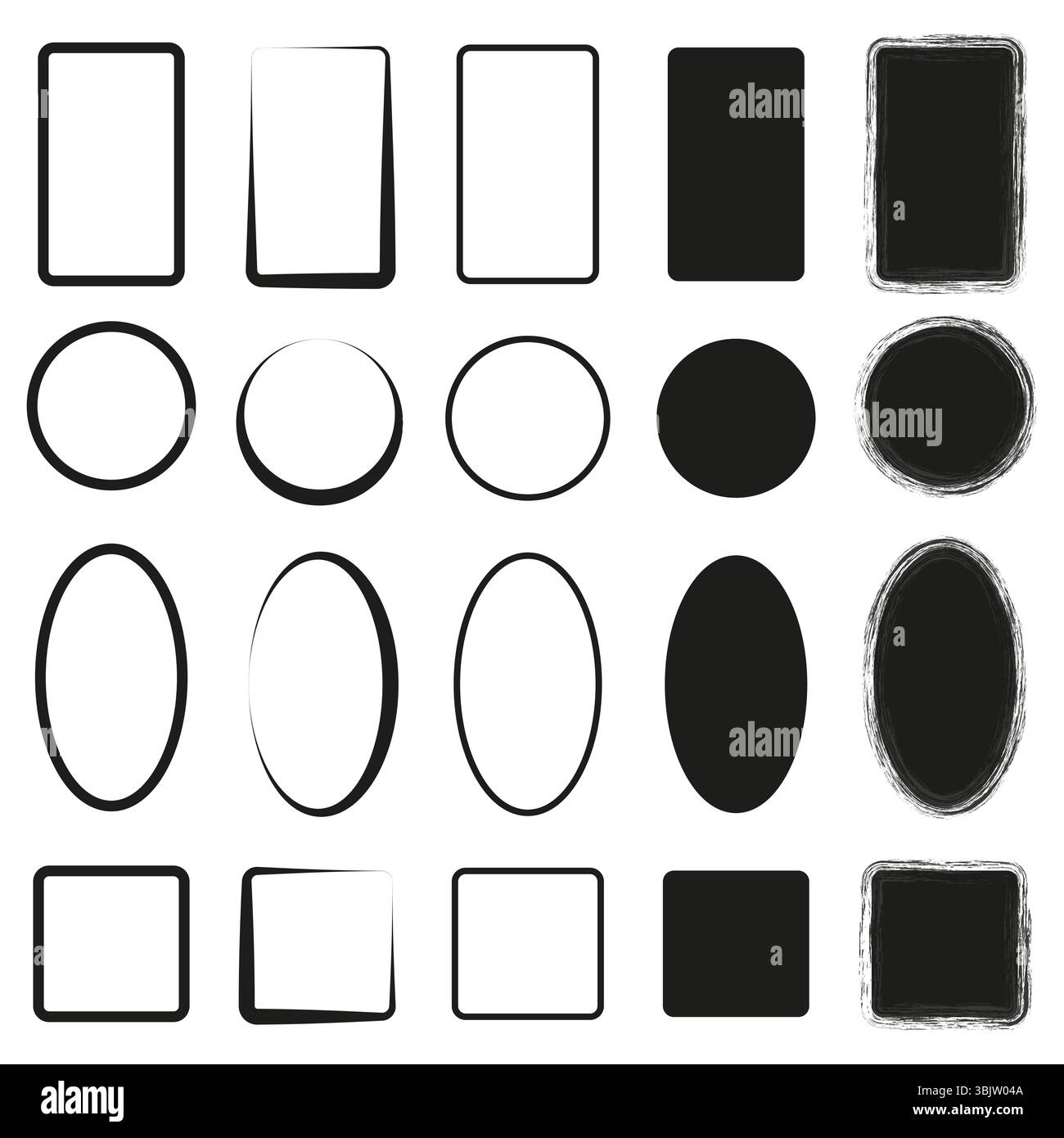 Icona forma geometrica. Bianco e nero. Elementi vettoriali astratti. Set ovale e quadrato. Illustrazione Vettoriale