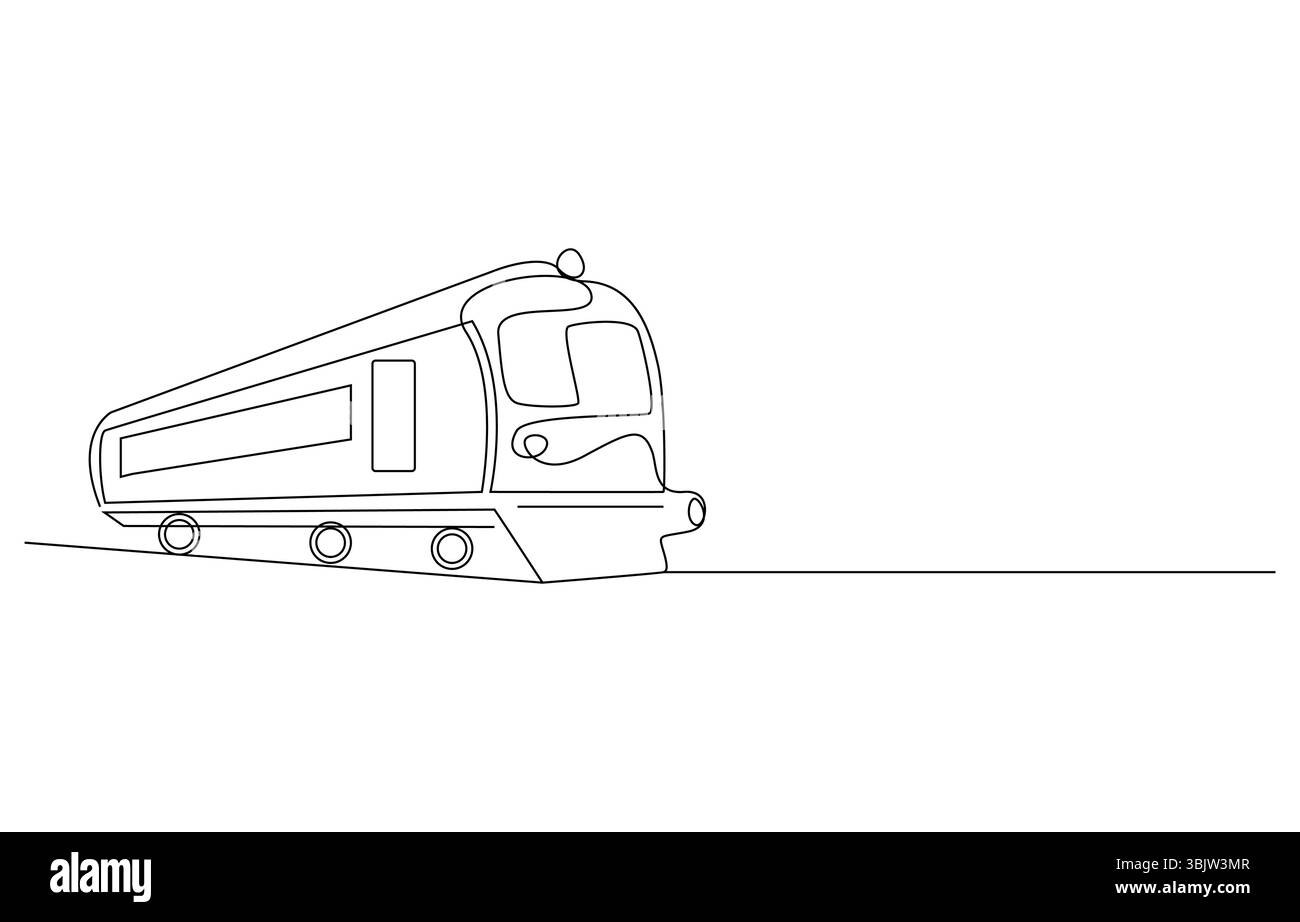 Moderno treno ad alta velocità in Continuous Line Art, treno ad alta velocità su binari, Illustrazione Vettoriale