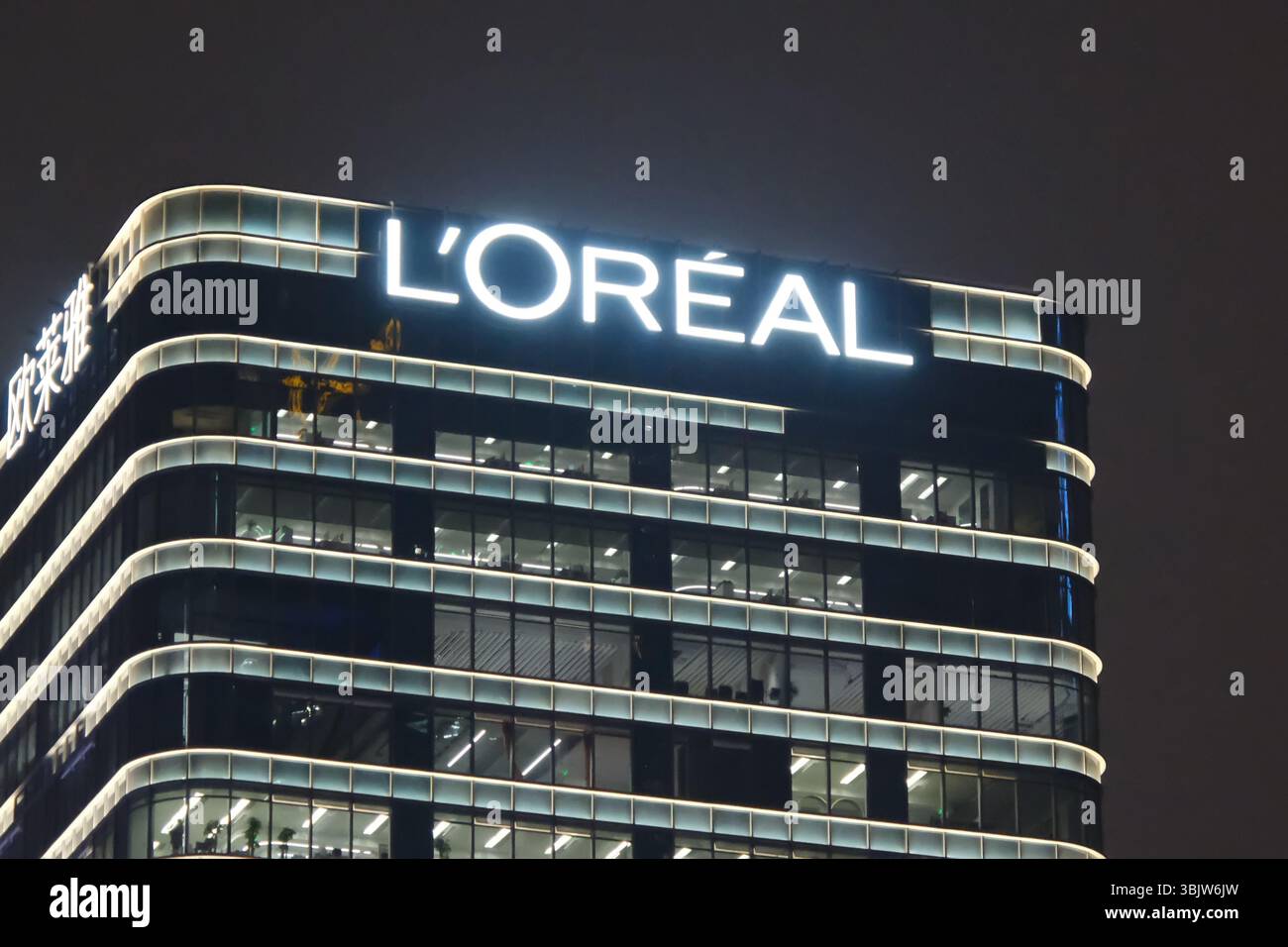 Shanghai, Cina - 22 febbraio 2025: Logo dell'azienda l'Oréal sull'edificio Foto Stock