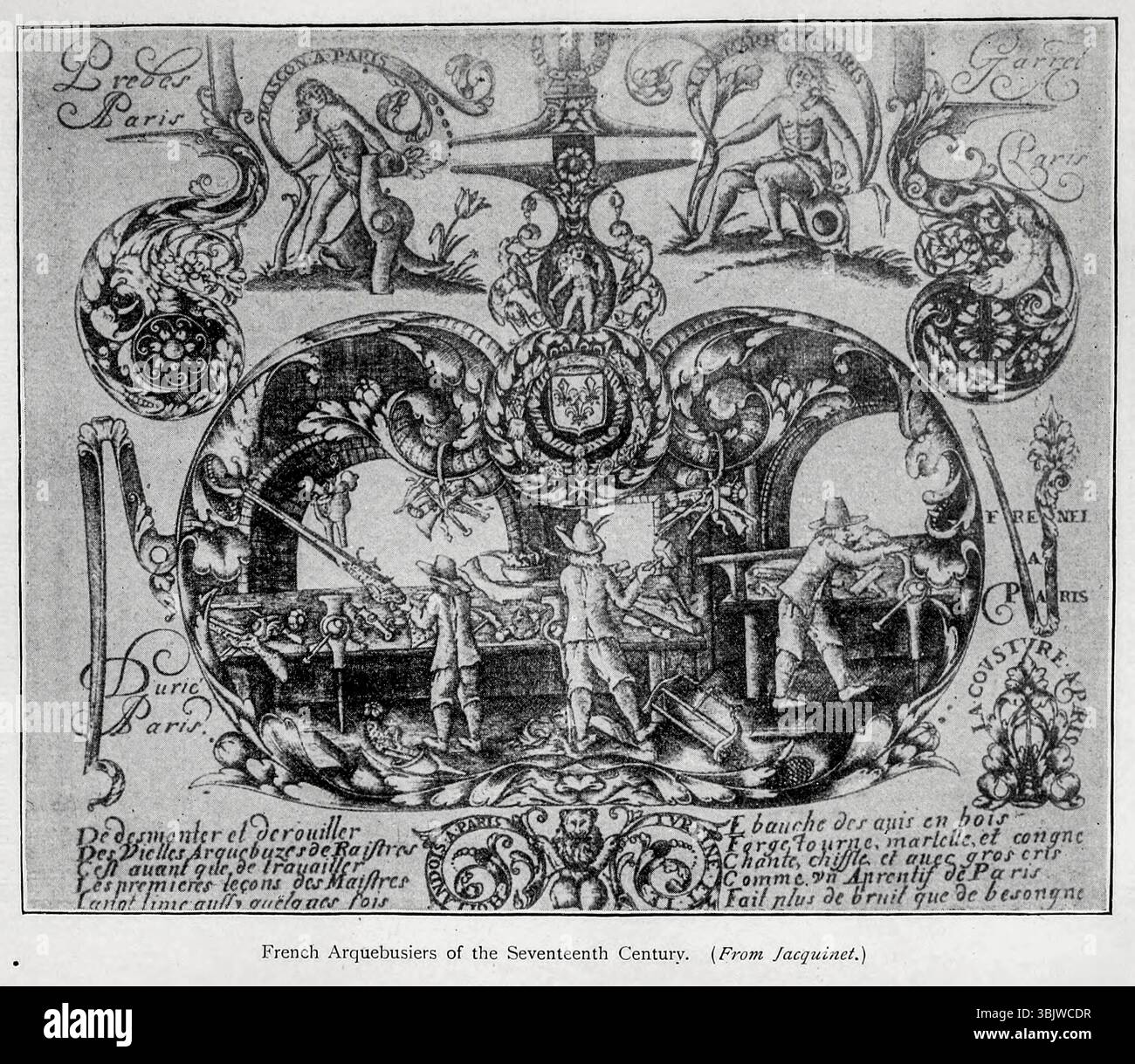 Archibugieri francesi del XVII secolo illustrazione del CAPITOLO IX. LA STORIA DELL'INDUSTRIA DELLE ARMI DA FUOCO. Da ' The gun and its Development' di Greener, W. W. (William Wellington) data di pubblicazione 1897 Foto Stock