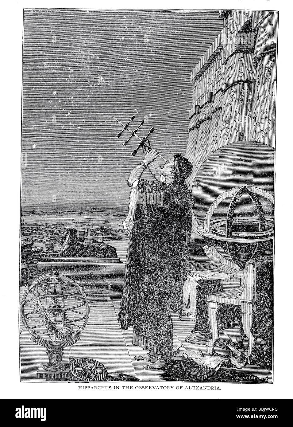 IPPARCO NELL'OSSERVATORIO DI ALESSANDRIA. Dal LIBRO i Egitto nel volume 9, della storia universale di Ridpath: Un resoconto dell'origine, della condizione primitiva e dello sviluppo etnico delle grandi razze dell'umanità, e dei principali eventi nell'evoluzione e nel progresso della vita civile tra uomini e nazioni, da fonti recenti e autentiche con un'indagine preliminare sul tempo, il luogo e le modalità dell'inizio di Ridpath, John Clark, 1840-1900 pubblicato nel 1897 Foto Stock