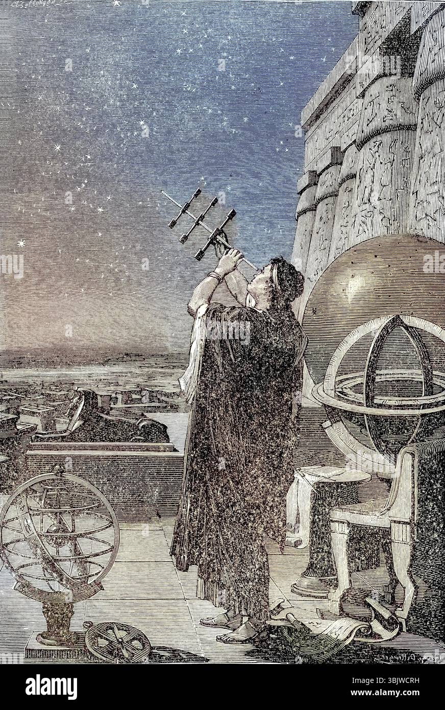 IPPARCO NELL'OSSERVATORIO DI ALESSANDRIA. Dal LIBRO i Egitto nel volume 9, della storia universale di Ridpath: Un resoconto dell'origine, della condizione primitiva e dello sviluppo etnico delle grandi razze dell'umanità, e dei principali eventi nell'evoluzione e nel progresso della vita civile tra uomini e nazioni, da fonti recenti e autentiche con un'indagine preliminare sul tempo, il luogo e le modalità dell'inizio di Ridpath, John Clark, 1840-1900 pubblicato nel 1897 Foto Stock