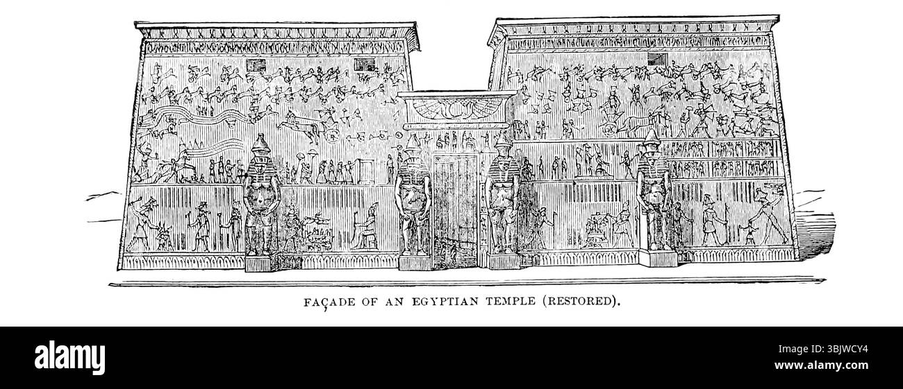 FACCIATA DI UN TEMPIO EGIZIANO (RESTAURATO). Dal LIBRO i Egitto nel volume 9, della storia universale di Ridpath: Un resoconto dell'origine, della condizione primitiva e dello sviluppo etnico delle grandi razze dell'umanità, e dei principali eventi nell'evoluzione e nel progresso della vita civile tra uomini e nazioni, da fonti recenti e autentiche con un'indagine preliminare sul tempo, il luogo e le modalità dell'inizio di Ridpath, John Clark, 1840-1900 pubblicato nel 1897 Foto Stock