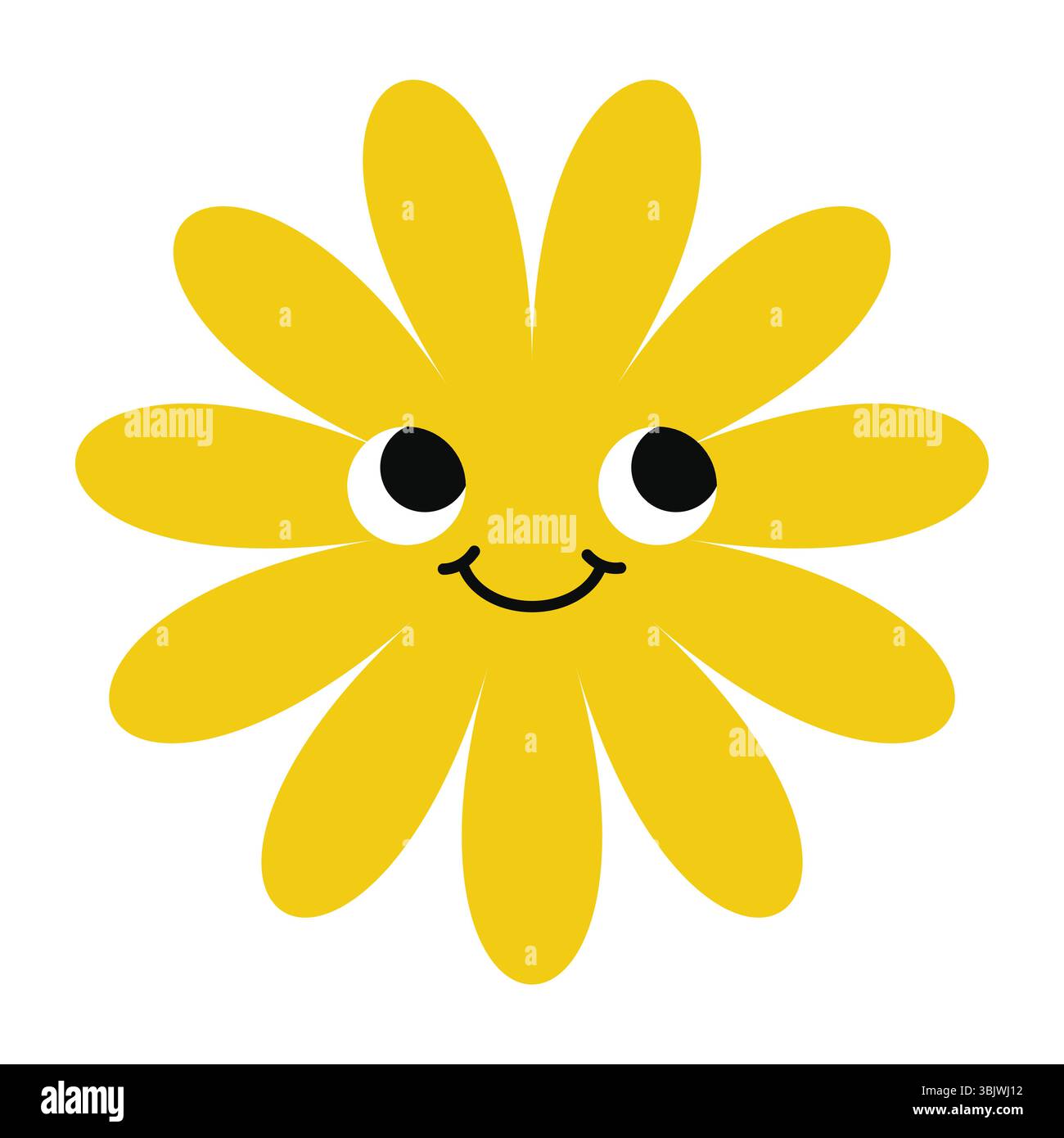 Fiore stravagante con occhi felici ed espressioni giocose. Iconica miscela di emoji di cartoni animati e arte floreale Illustrazione Vettoriale