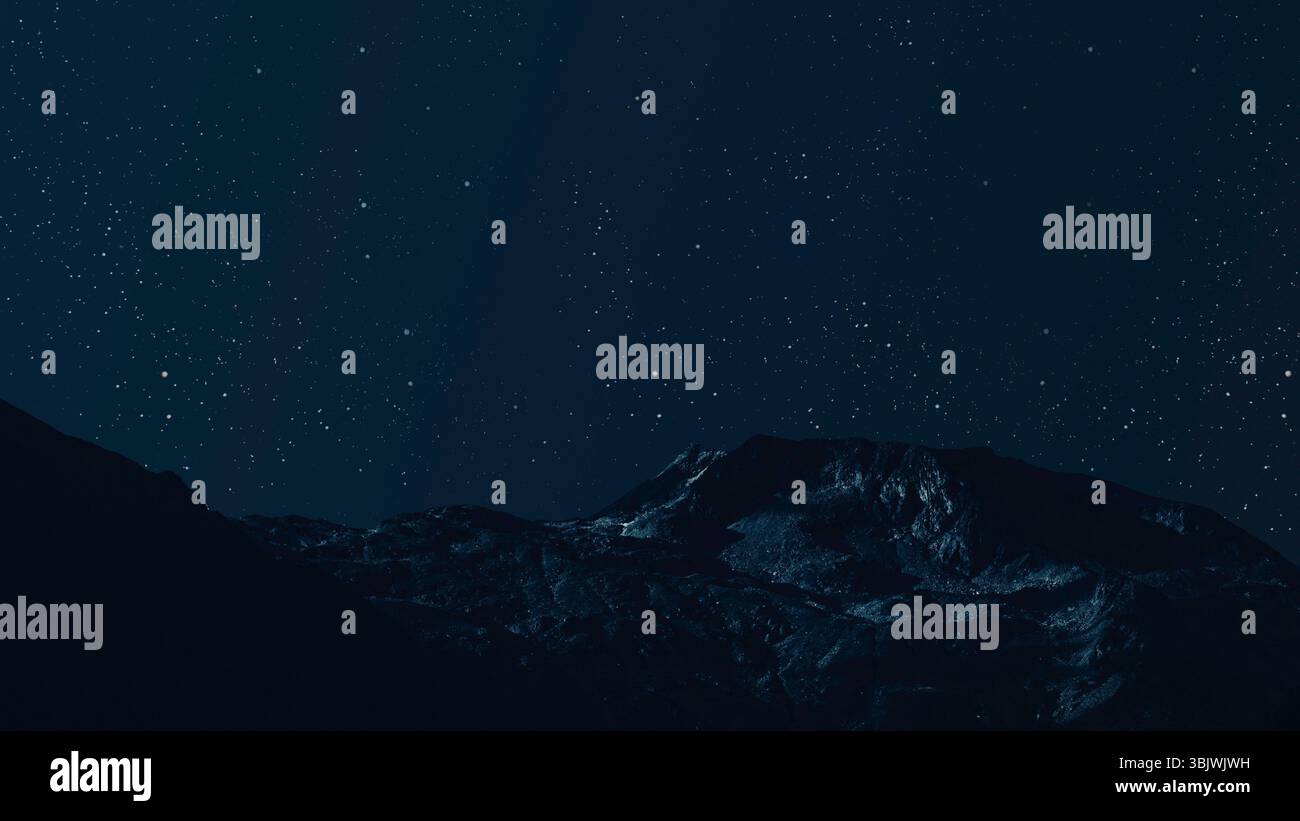 Un panorama del cielo notturno con stelle e luna Foto Stock