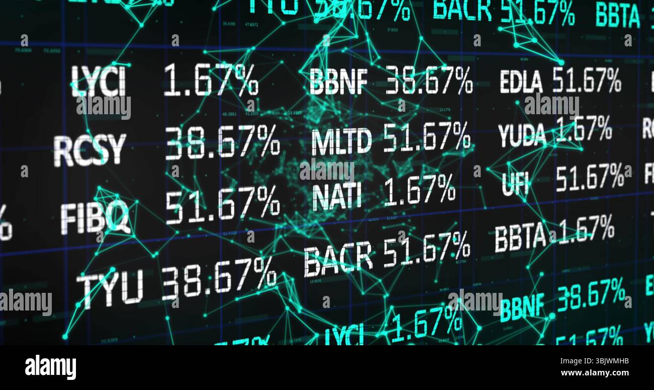 Visualizzazione del display con codici alfanumerici e percentuali nella console con rete verde neon Foto Stock