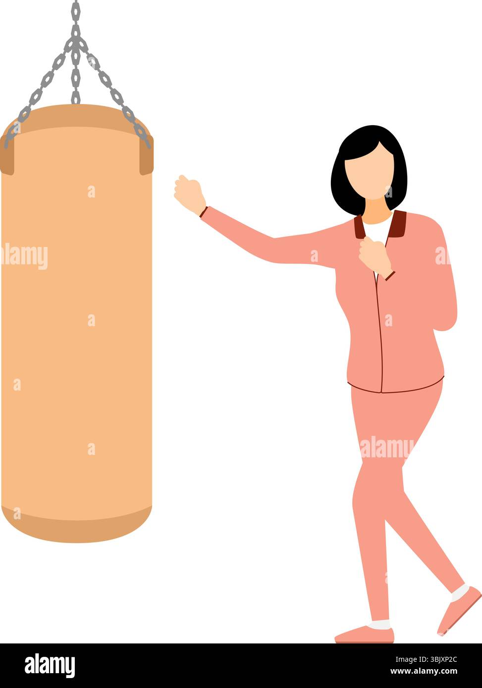 Illustrazione di una donna pugile che colpisce un sacco di sabbia, illustrazione vettoriale Illustrazione Vettoriale
