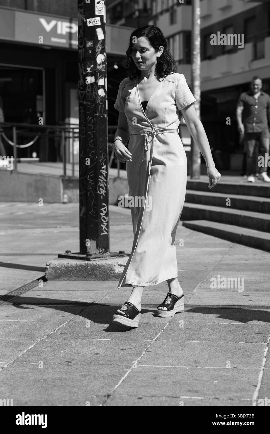 Il presidente della Comunità di Madrid, Isabel Diaz Ayuso, durante l'evento per commemorare il 50° anniversario del ristorante Burger King c Foto Stock