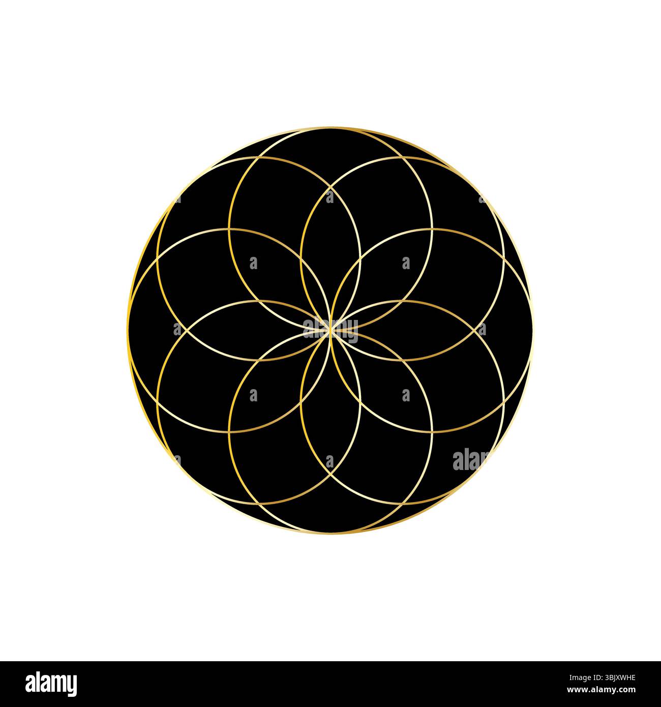 Mandala di fiori d'oro. Schema geometrico sacro. Design vettoriale ornamentale. Forma circolare decorativa. Illustrazione Vettoriale