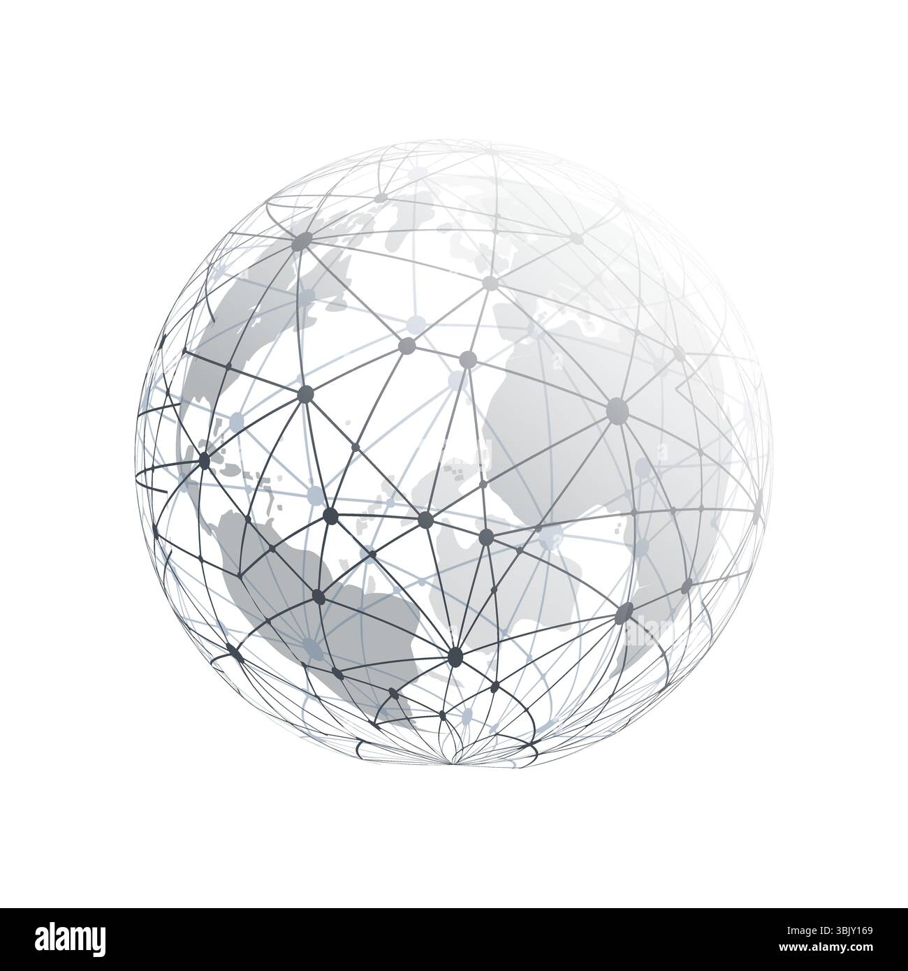 Struttura di rete poligonale moderna in stile minimalista in bianco e nero, progettazione concettuale delle telecomunicazioni digitali, connessioni di rete, Geometri trasparente Illustrazione Vettoriale