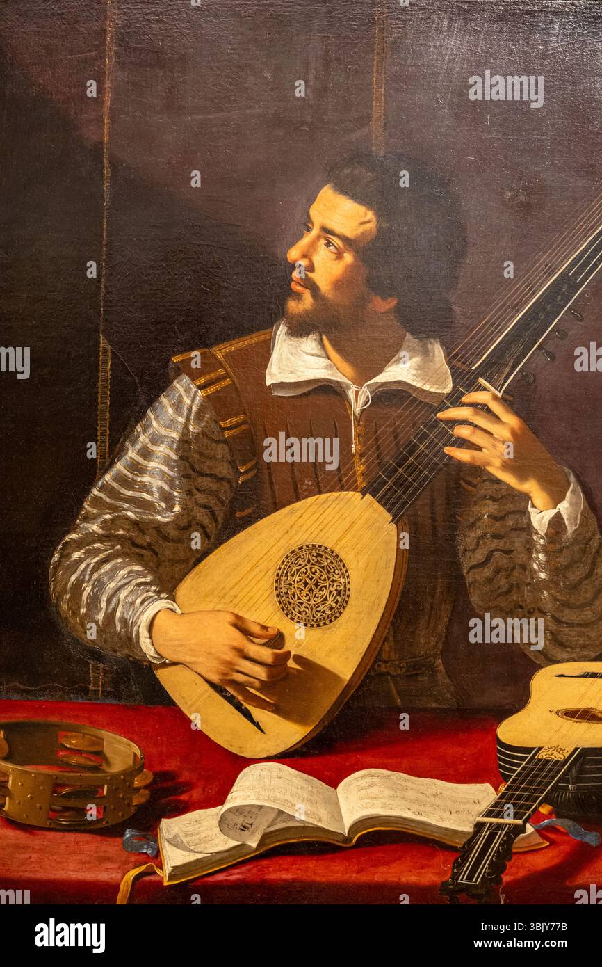 Ritratto rinascimentale dell'uomo della chitarra Foto Stock