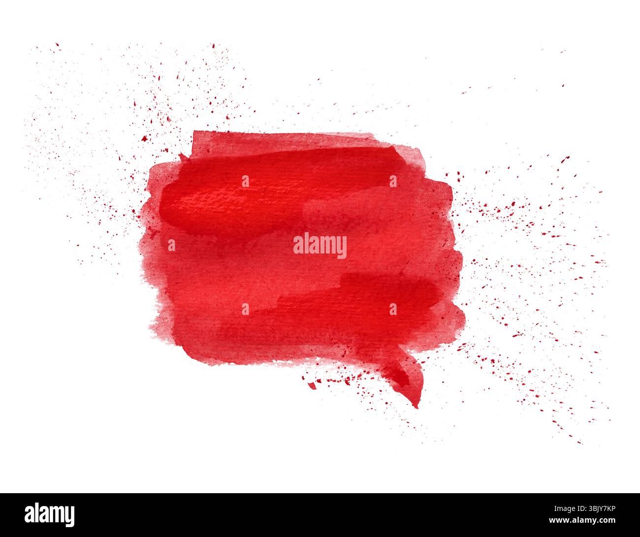 Pennello rosso ad acquerello tratto o macchia isolata su sfondo bianco con tracciato di ritaglio. Texture, cornice, sfondo del testo. Design el Foto Stock