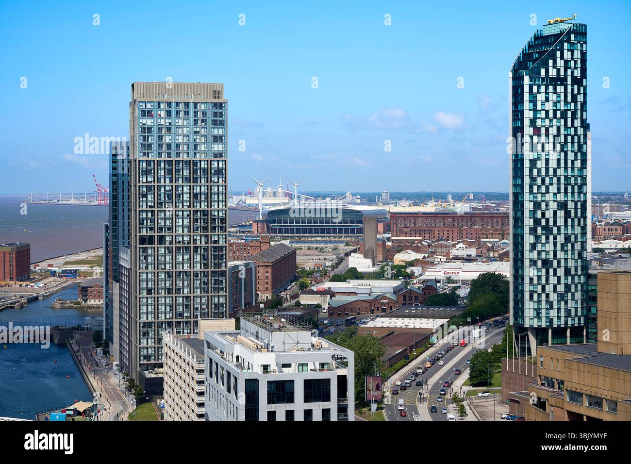 Veduta aerea di Liverpool, guardando verso l'Hill Dickinson Stadium Foto Stock